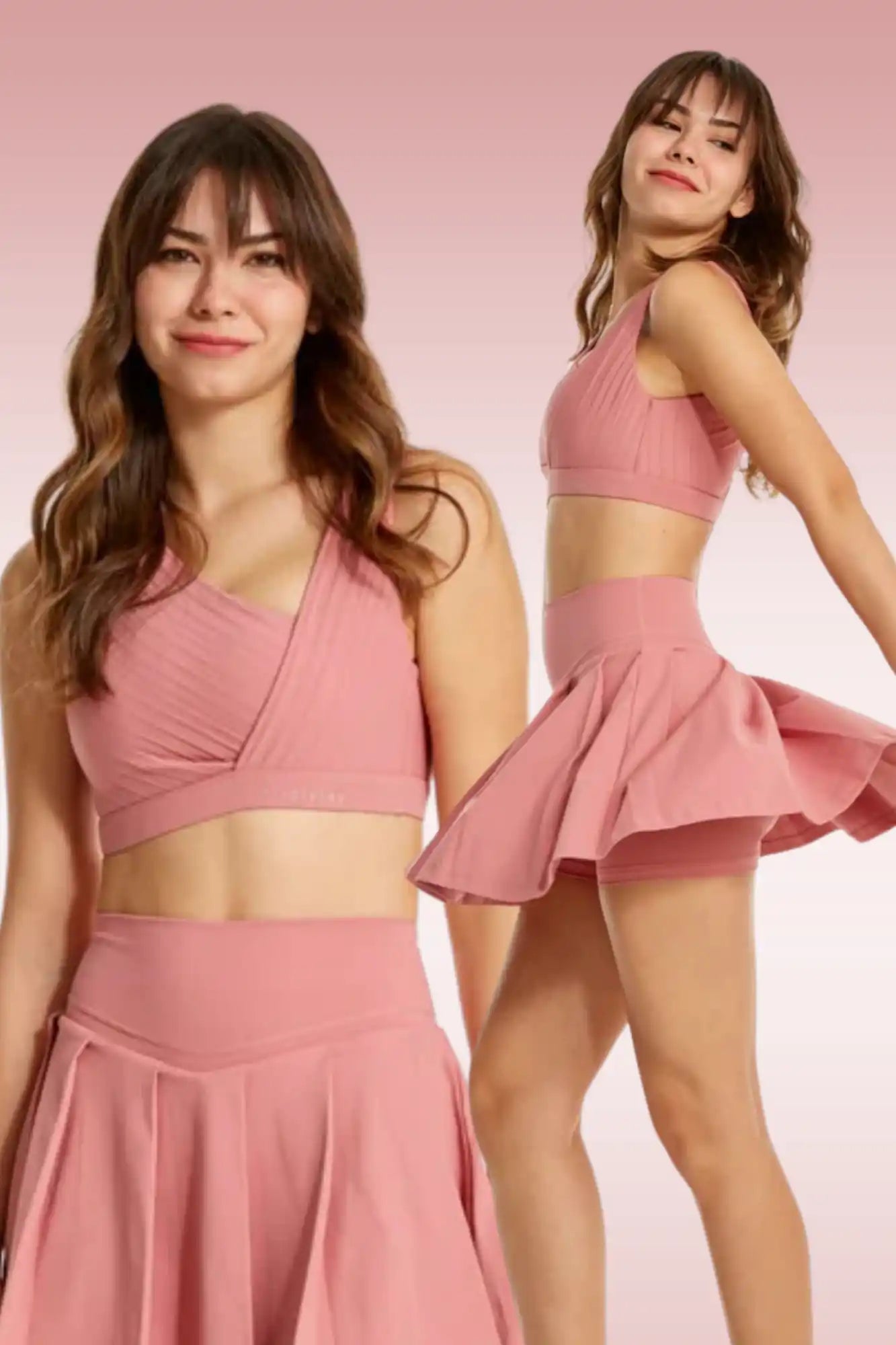 Eşleştirilebilir pembe spor seti.